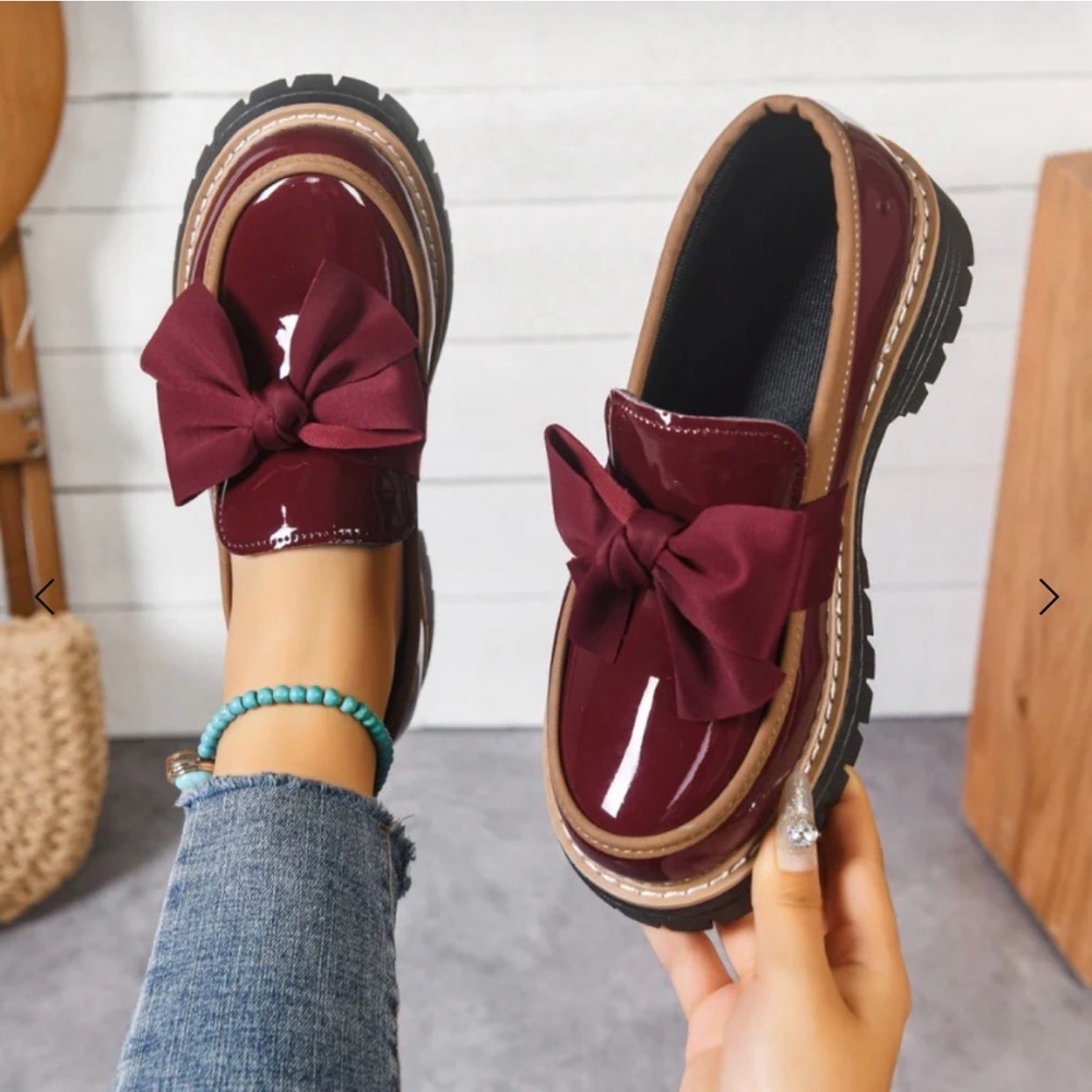 Women's Burgundy Loafers with Bow